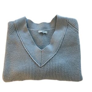 FRNCH Gray Ribbed V-Neck Sweater
